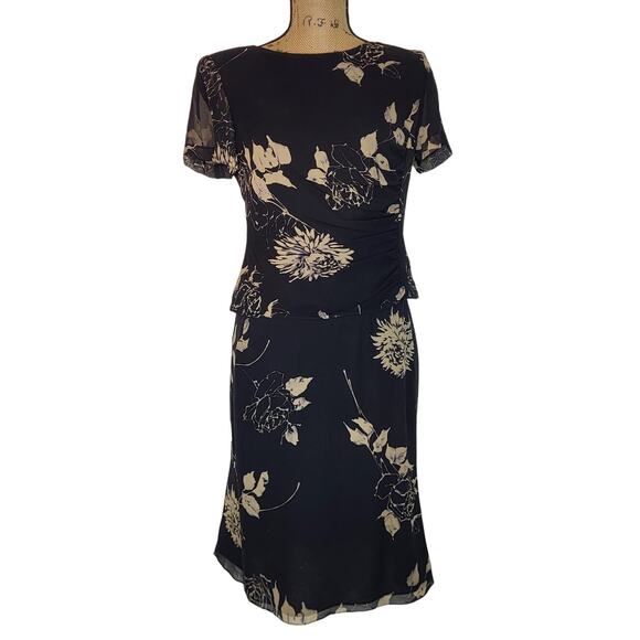 Vintage 80s Cynthia Howie Maggy Boutique 2PC Black Silk Rose Print Set Size 6P - Picture 2 of 14